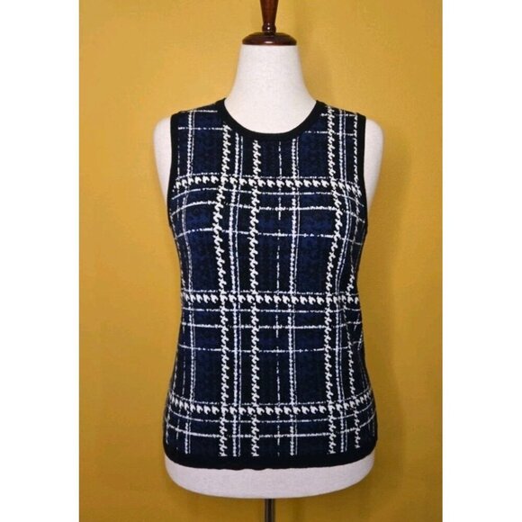 Daniel Rainn Sweater Vest Women Large Houndstooth Blue Black White Viscose EUC - Picture 1 of 9